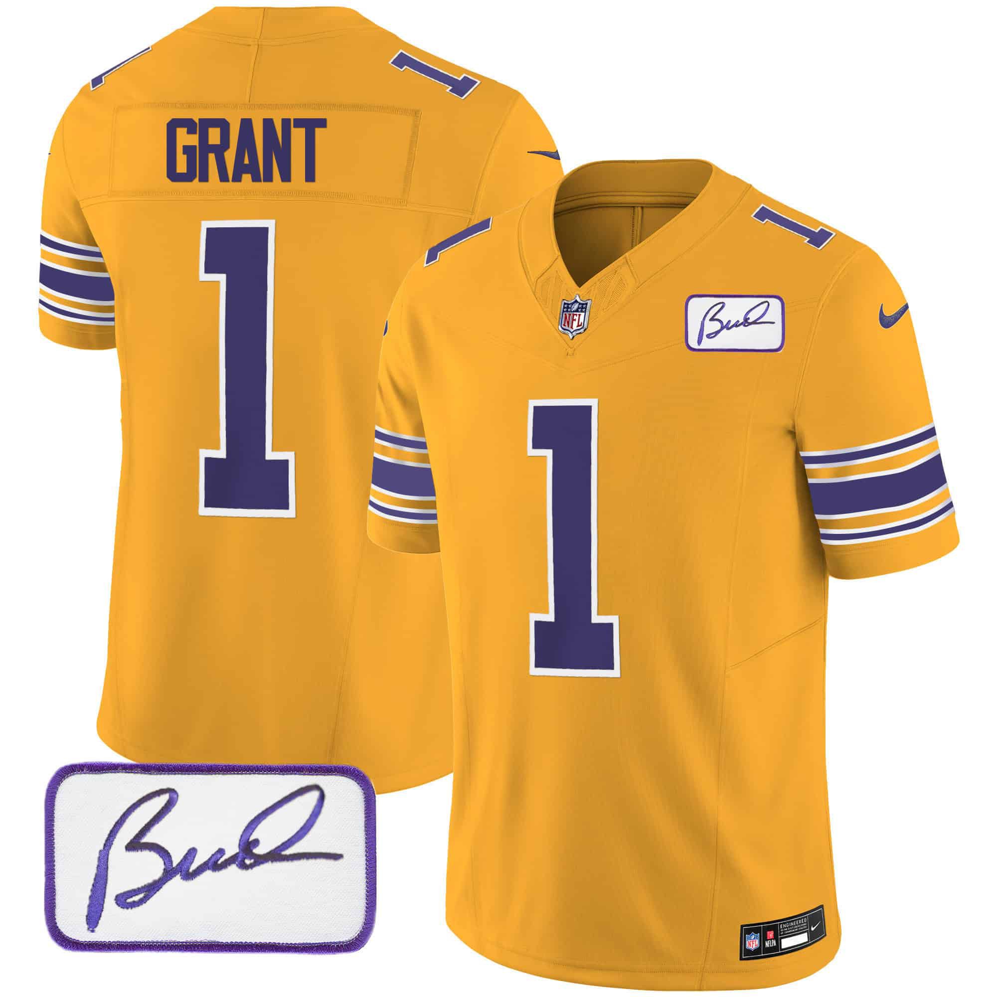 Men Minnesota Vikings #1 Grant Yellow 2024 Nike Bud Grant Patch Classic Limited NFL Jersey->indianapolis colts->NFL Jersey
